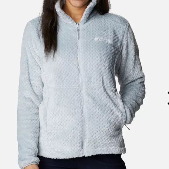 Columbia Fleece jacket dusty blue pockets full zipper high adjustable collar L - Picture 3 of 15